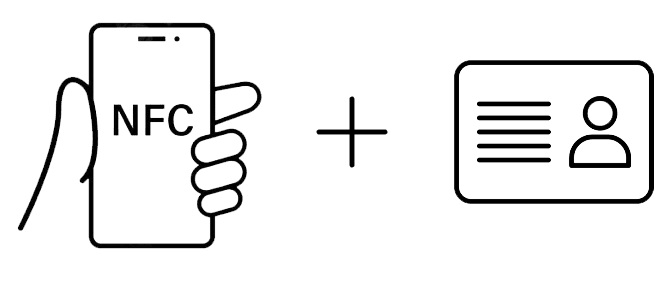Illustration of a hand holding a NFC-enabled phone and a ID card